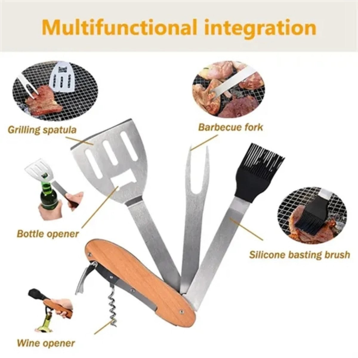 HUPSTL740 5 in 1 Folding BBQ Multi Tool Barbecue Grill Accessories