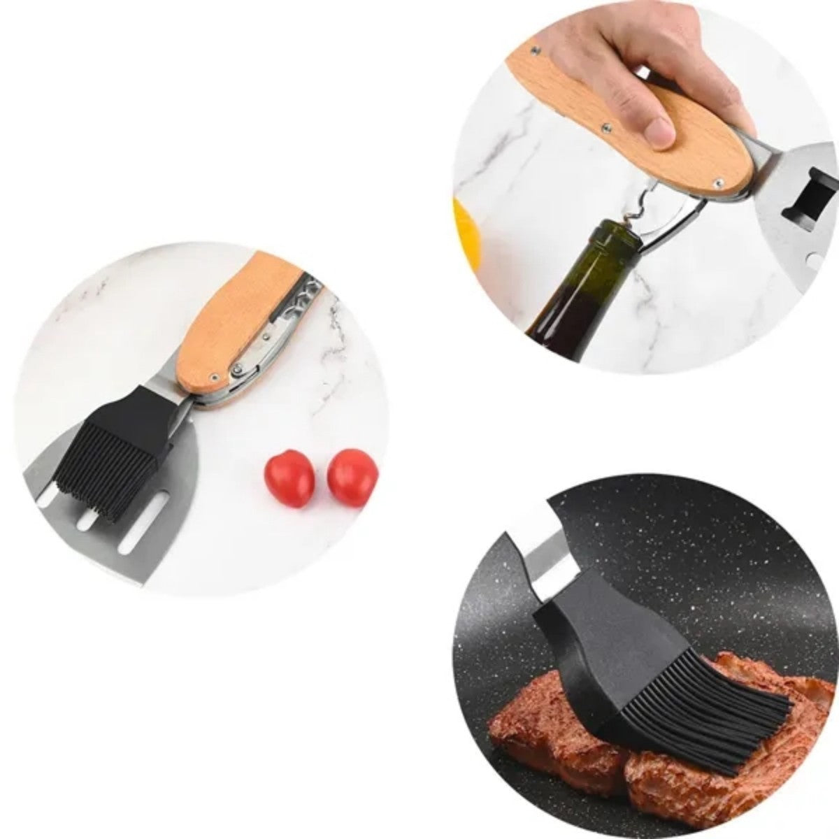 HUPSTL744 5 Piece BBQ Multi-Tool Spatula Fork Brush