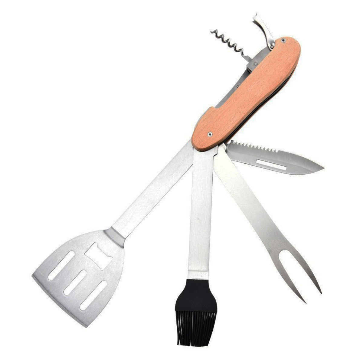 HUPSTL744 5 Piece BBQ Multi-Tool Spatula Fork Brush