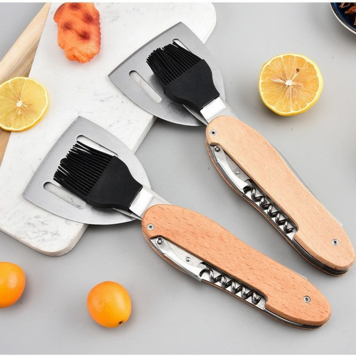 HUPSTL744 5 Piece BBQ Multi-Tool Spatula Fork Brush