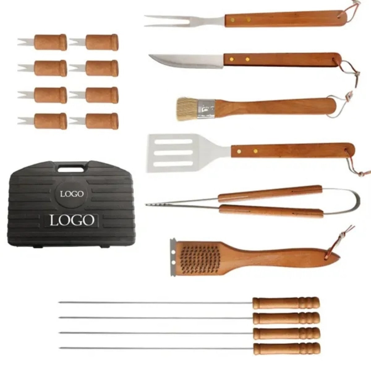 HUPSTL759 Wood Stainless Steel BBQ Tool Set 19 Pieces