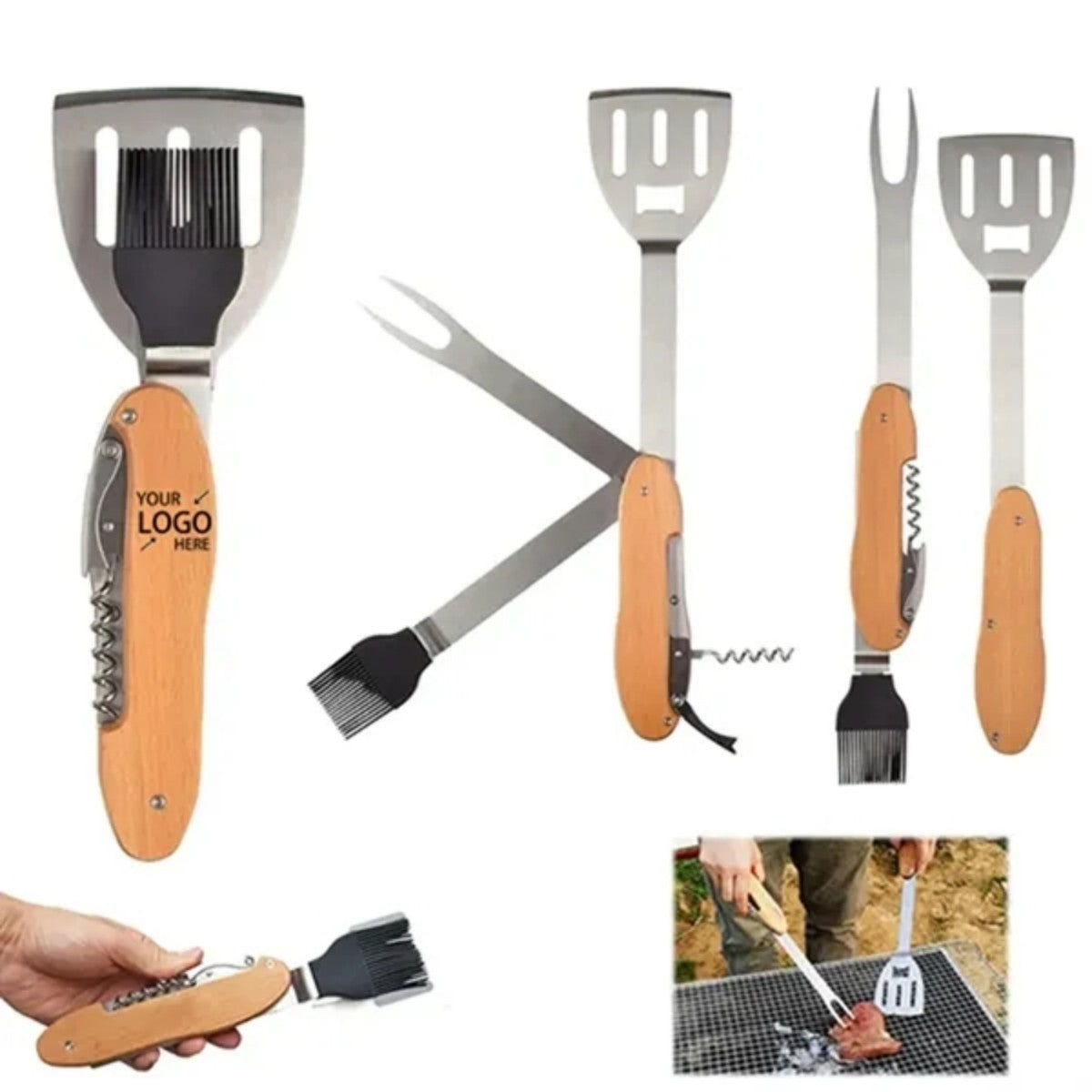 HUPSTL764 5 in 1 Folding BBQ Multi Tool Barbecue Grill Accessories