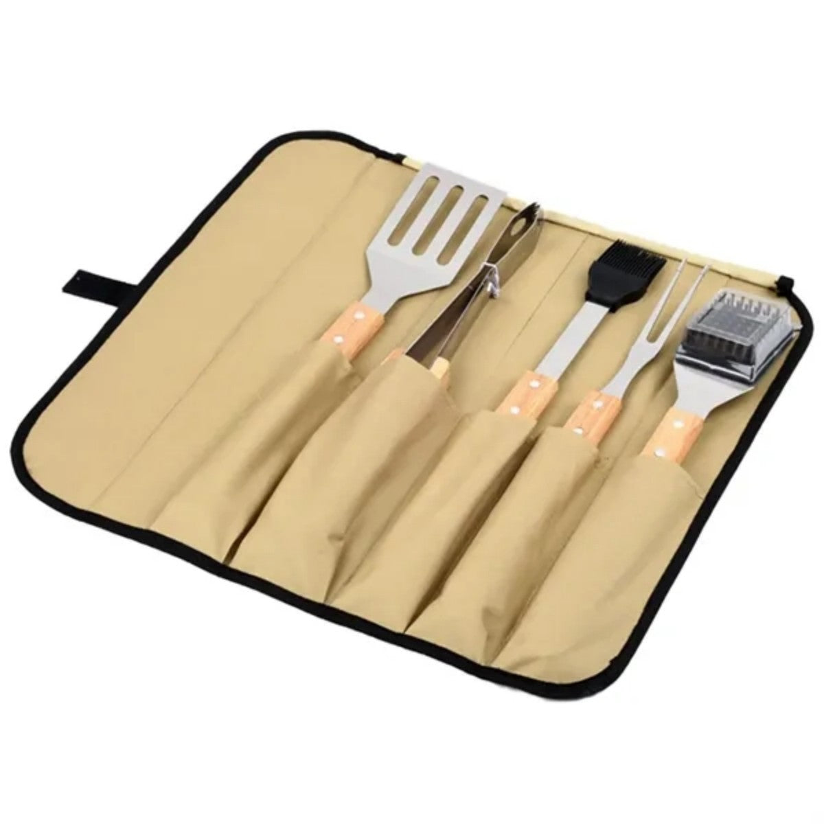 HUPSTL771 5 pcs Wood BBQ Tools Set With Bag