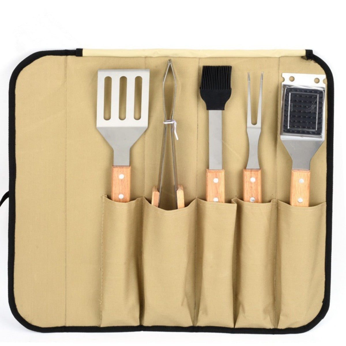 HUPSTL771 5 pcs Wood BBQ Tools Set With Bag