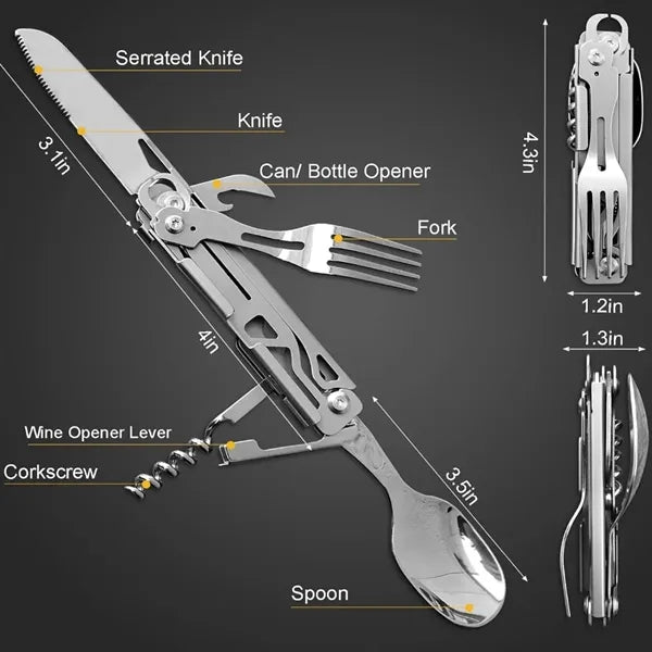HUPSTL781 5 in 1 Camping Utensils Folding Cutlery w/Pouch