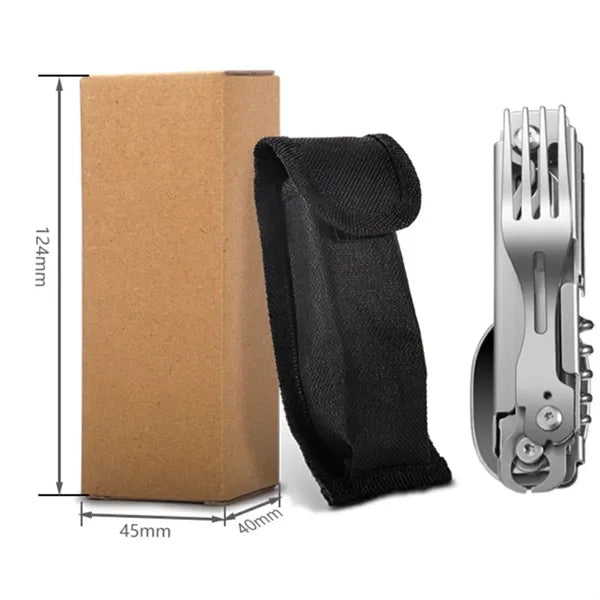 HUPSTL781 5 in 1 Camping Utensils Folding Cutlery w/Pouch