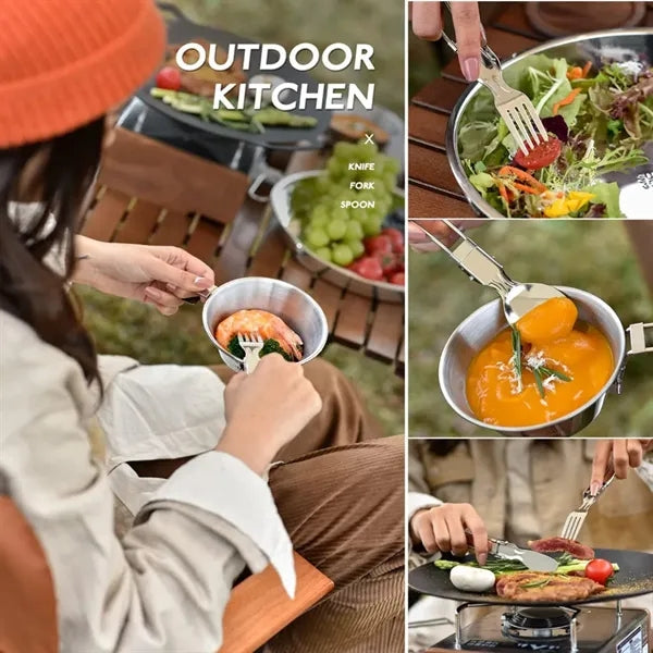 HUPSTL782 304 Stainless Steel Camping Folding Cutlery Set