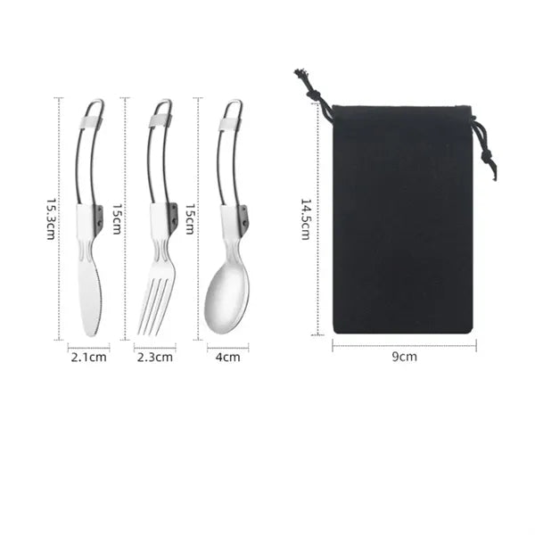 HUPSTL782 304 Stainless Steel Camping Folding Cutlery Set