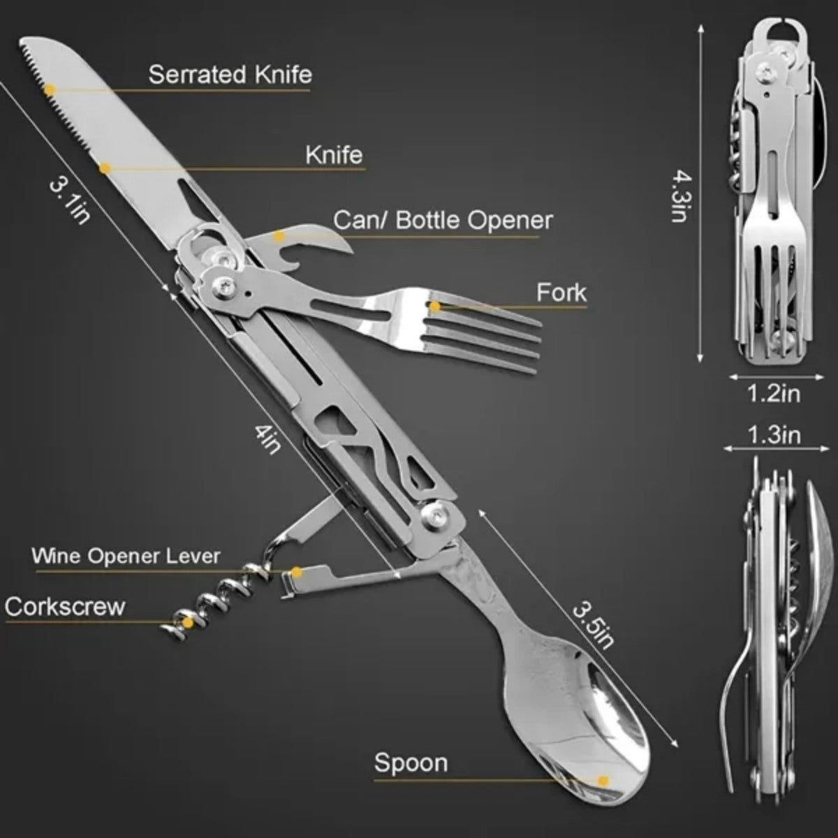 HUPSTL790 Portable 5-in-1 Detachable Camping Utensils Flatware Set