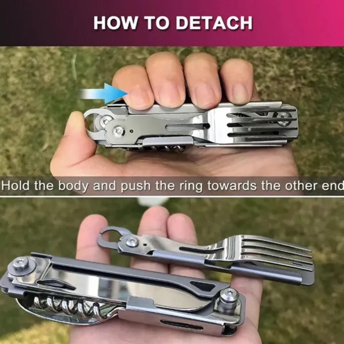 HUPSTL790 Portable 5-in-1 Detachable Camping Utensils Flatware Set