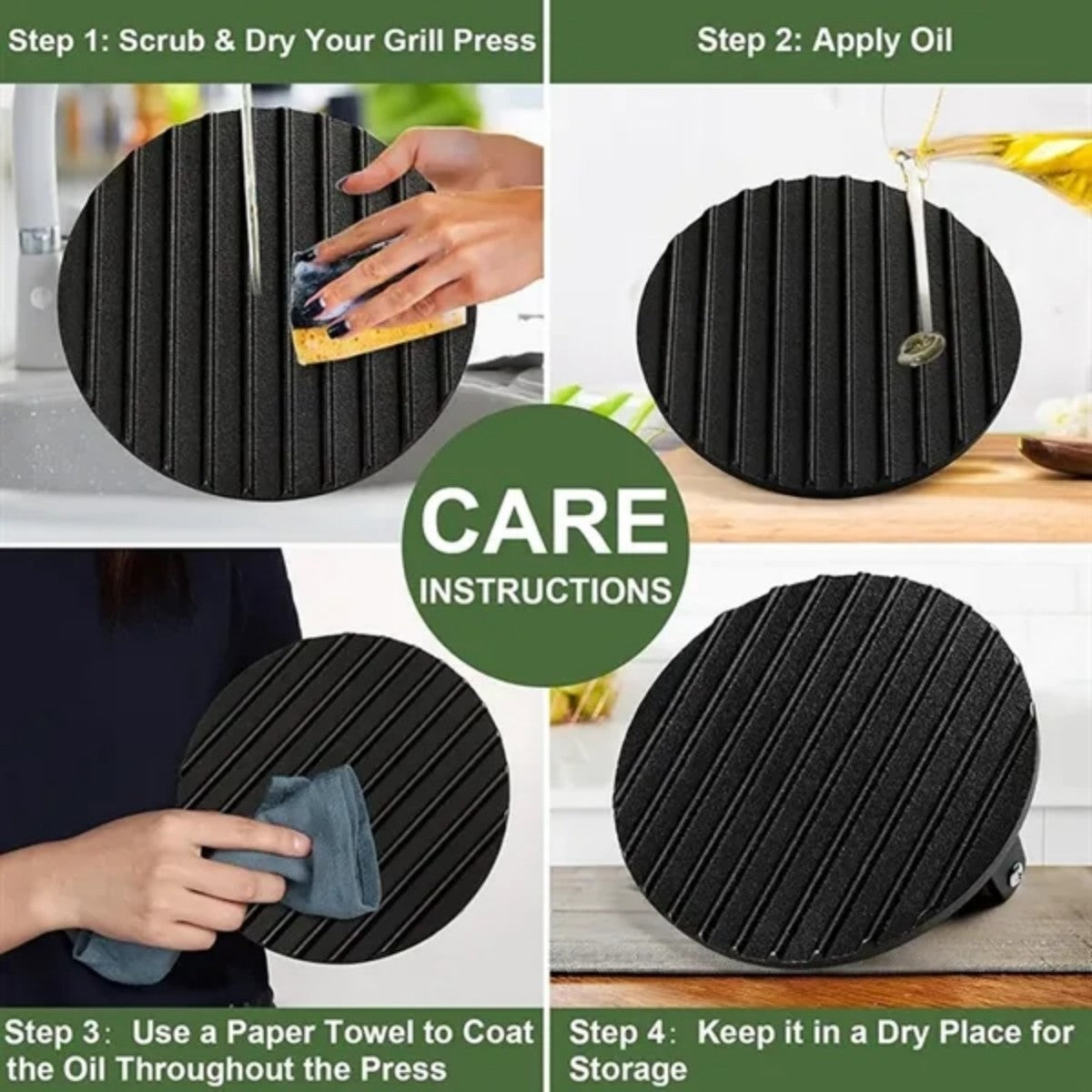 HUPSTL796 Burger Meat Steak Press with Wood Handle