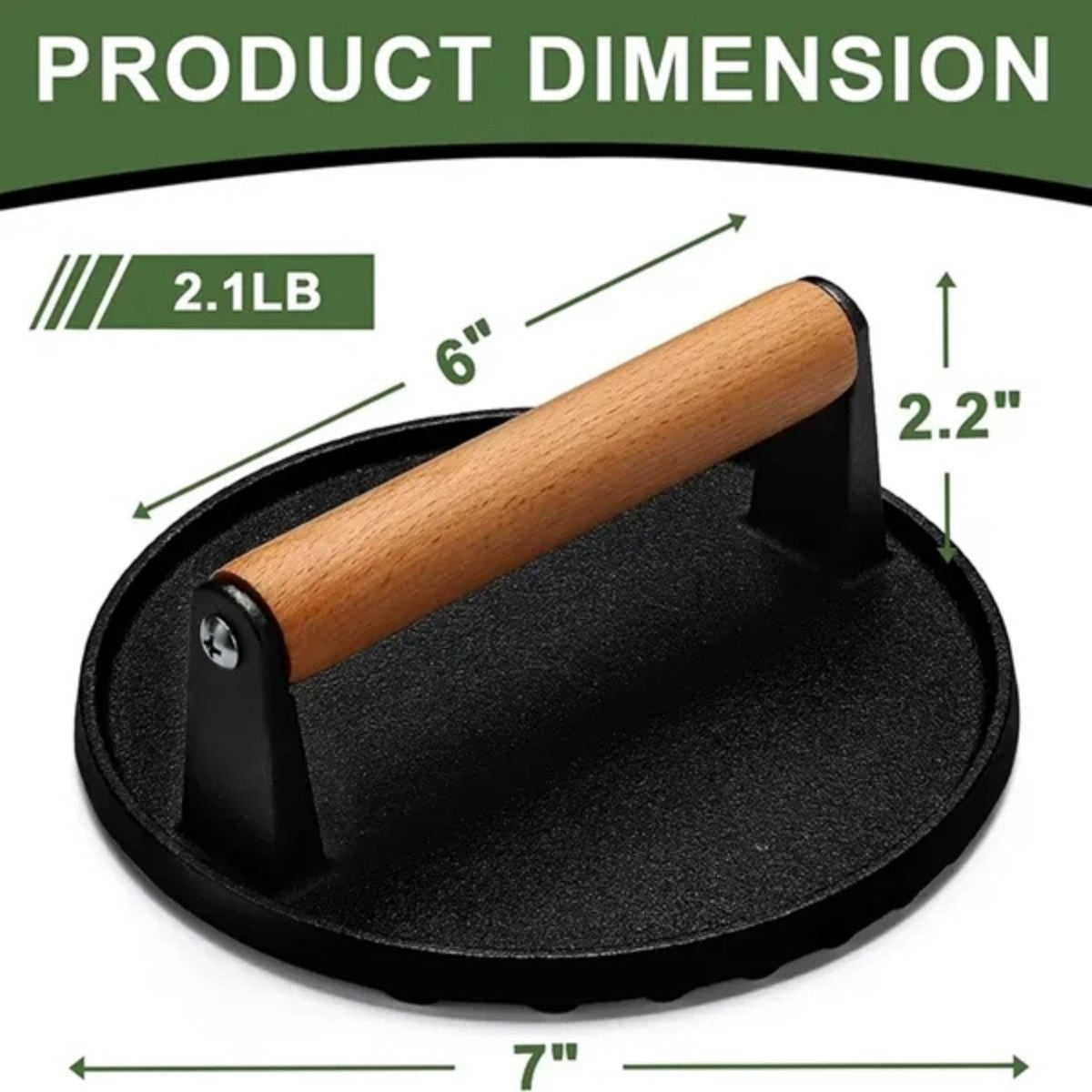 HUPSTL796 Burger Meat Steak Press with Wood Handle