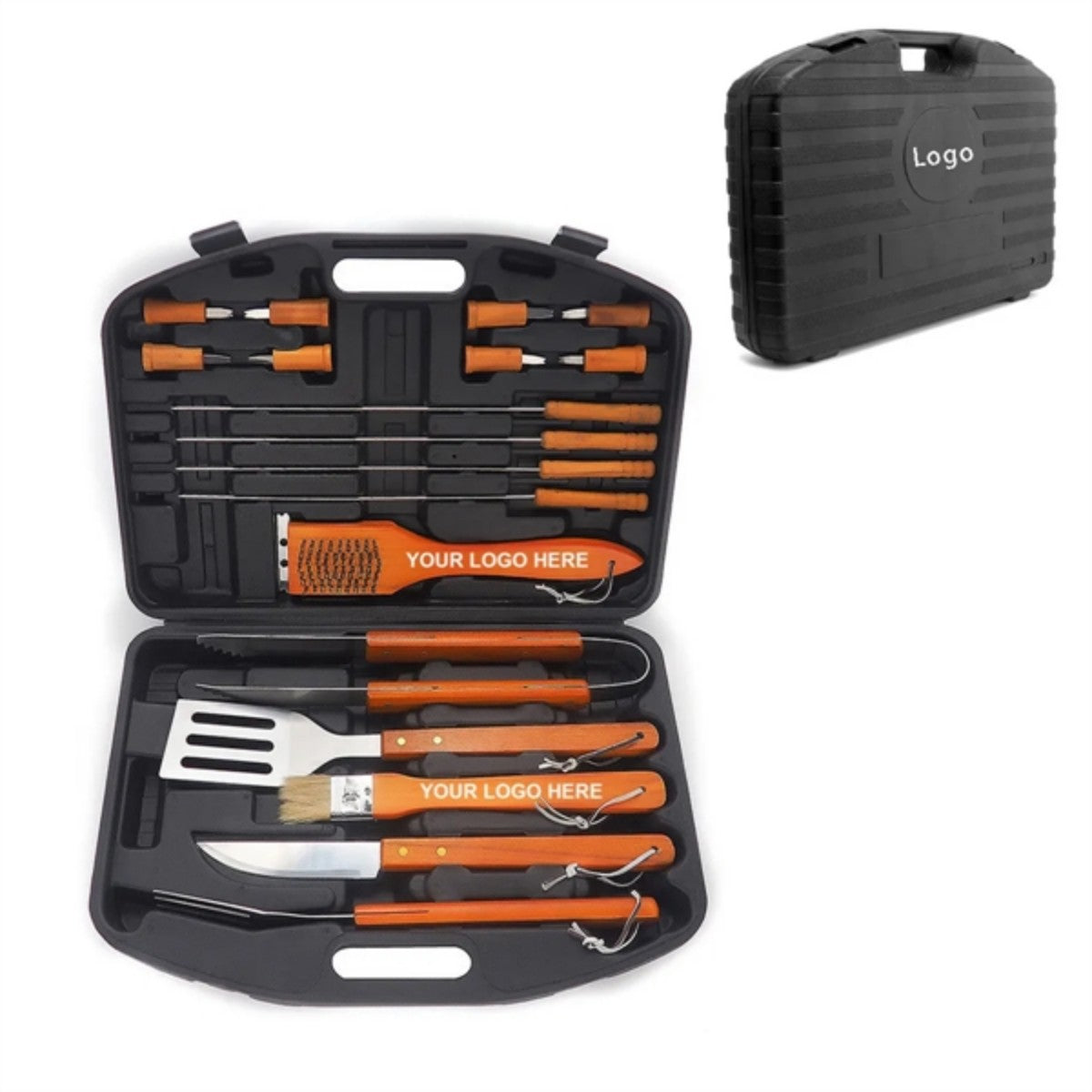 HUPSTL797 19 PCS Wooden Handle Barbecue Tools Set