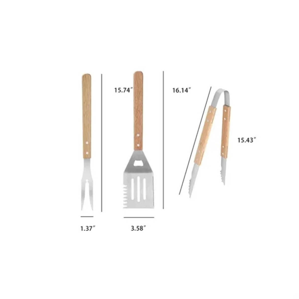 HUPSTL809 3-Piece Bamboo Grilling BBQ Set
