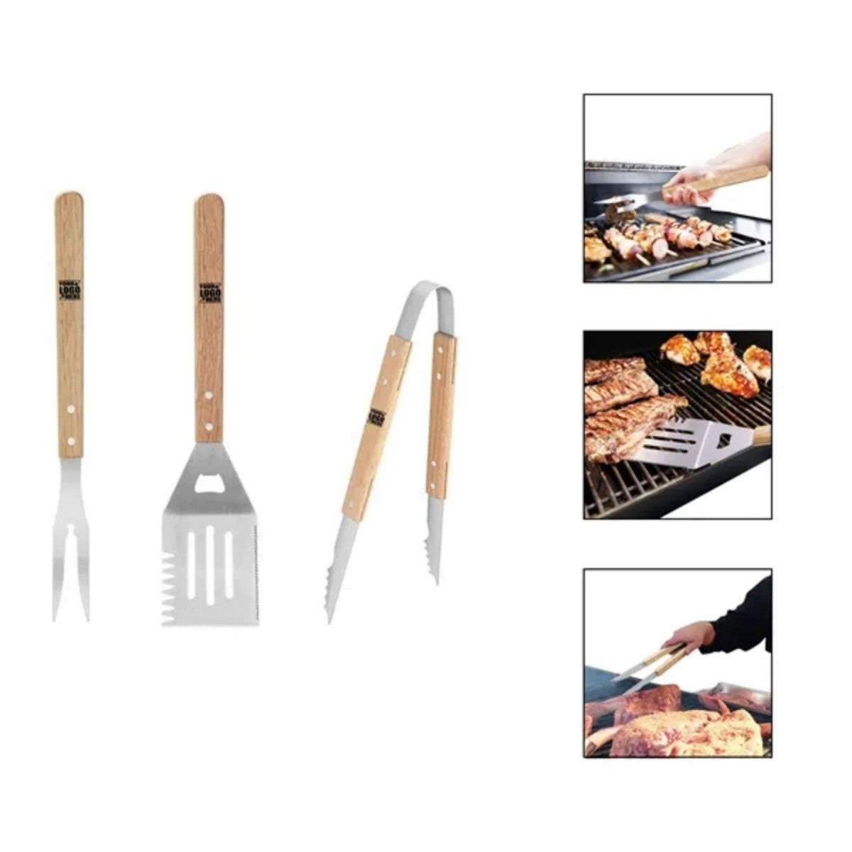 HUPSTL809 3-Piece Bamboo Grilling BBQ Set