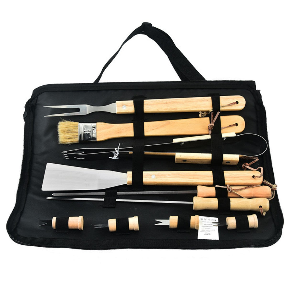 HUPSTL811 Wood 10pcs Stainless Steel BBQ Set with Carrying Bag