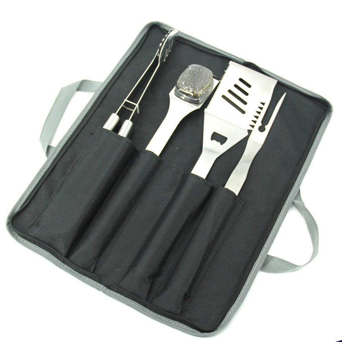 HUPSTL827 4pcs Stainless Steel BBQ Set with Carrying Bag