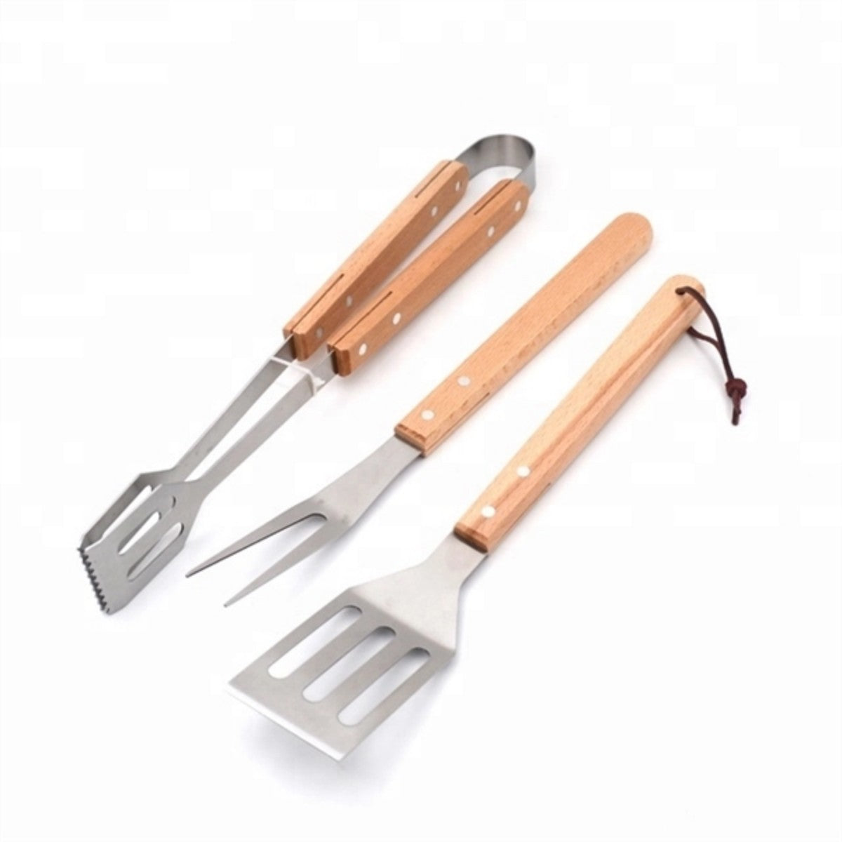 HUPSTL830 Outdoor Cooking BBQ Tool Wood Handle Stainless Grill Sets