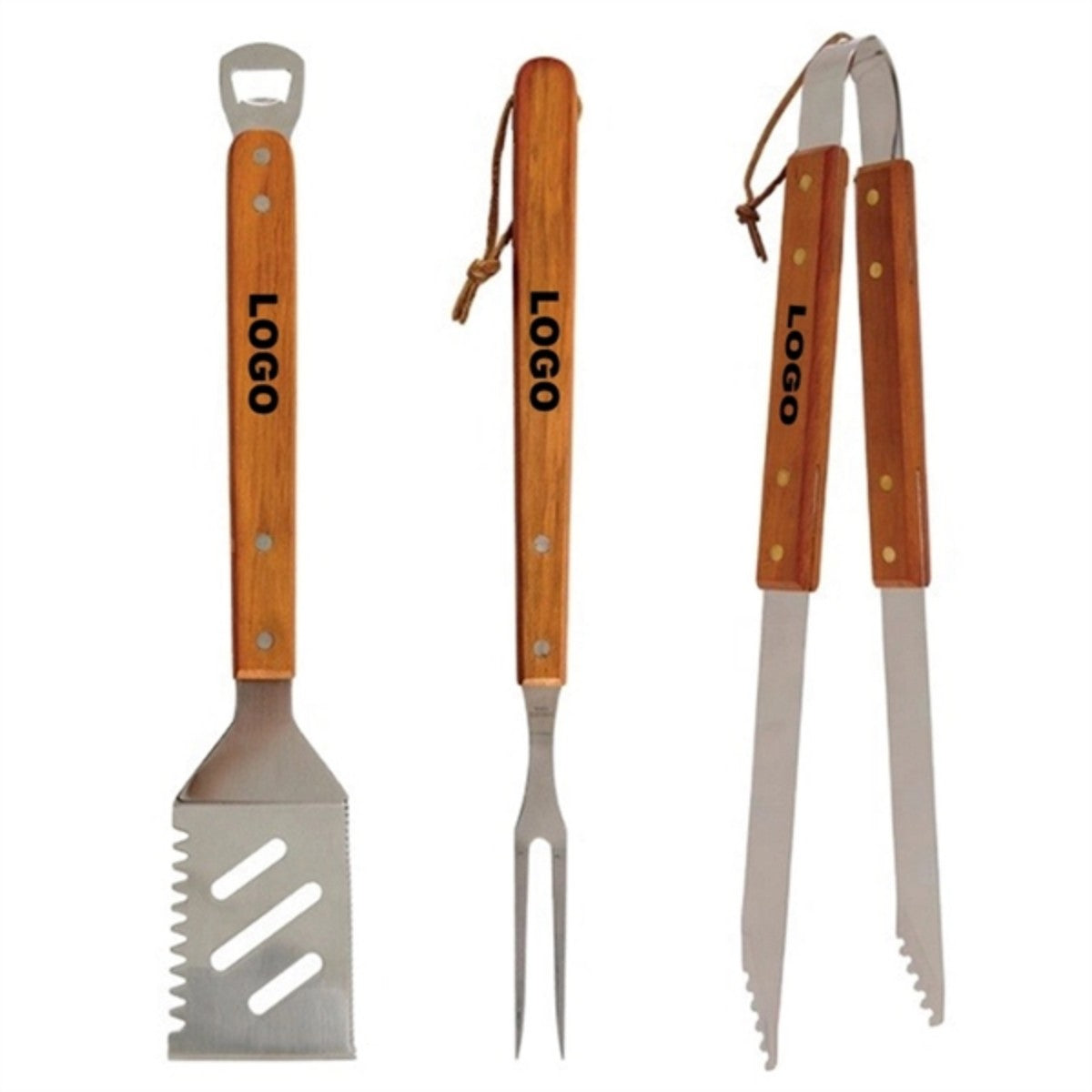 HUPSTL830 Outdoor Cooking BBQ Tool Wood Handle Stainless Grill Sets