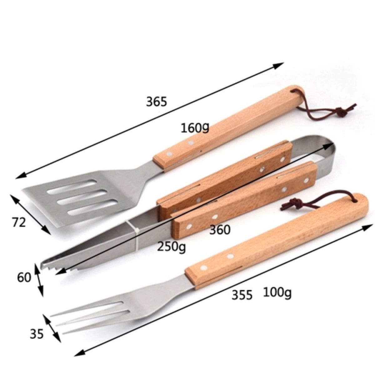HUPSTL830 Outdoor Cooking BBQ Tool Wood Handle Stainless Grill Sets