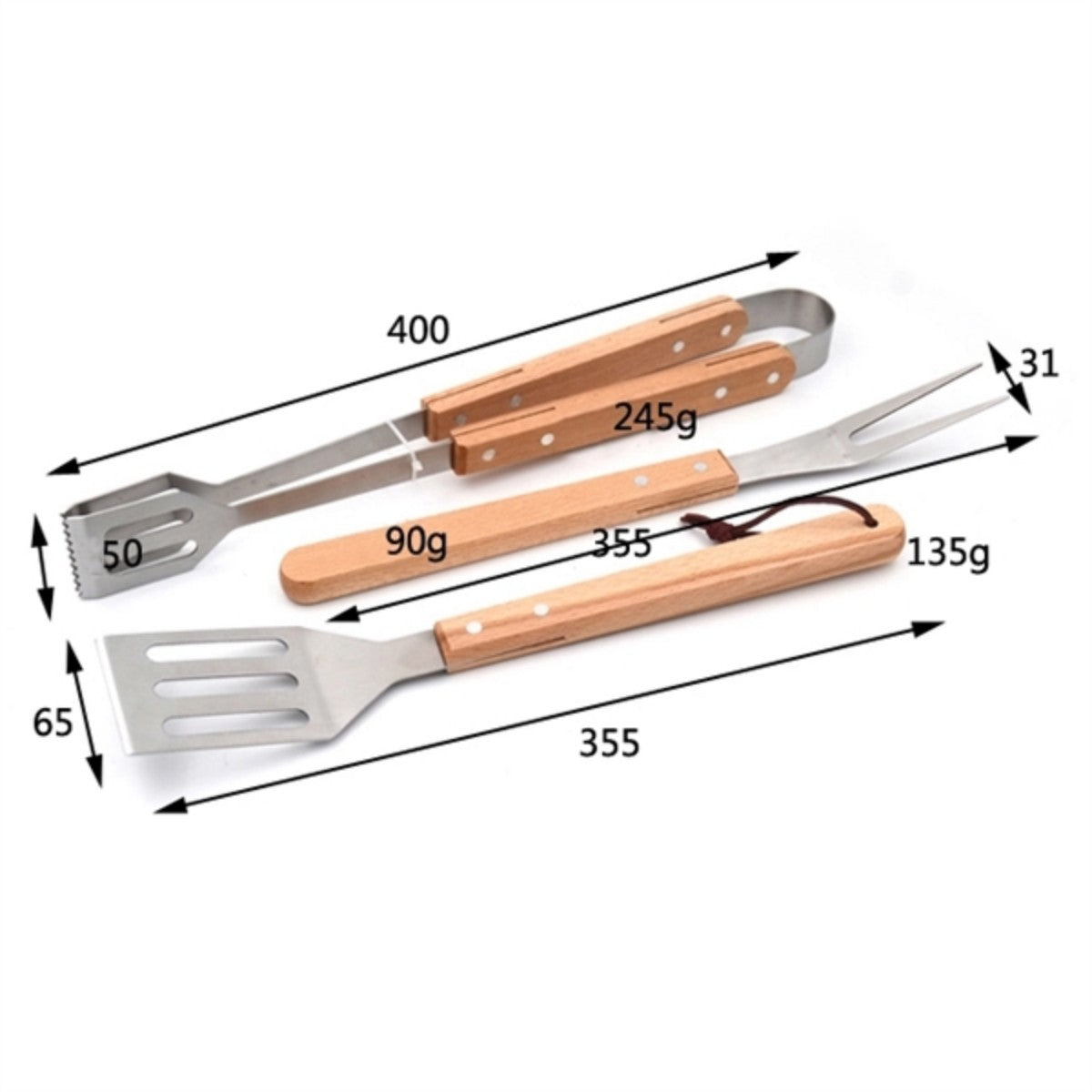 HUPSTL830 Outdoor Cooking BBQ Tool Wood Handle Stainless Grill Sets