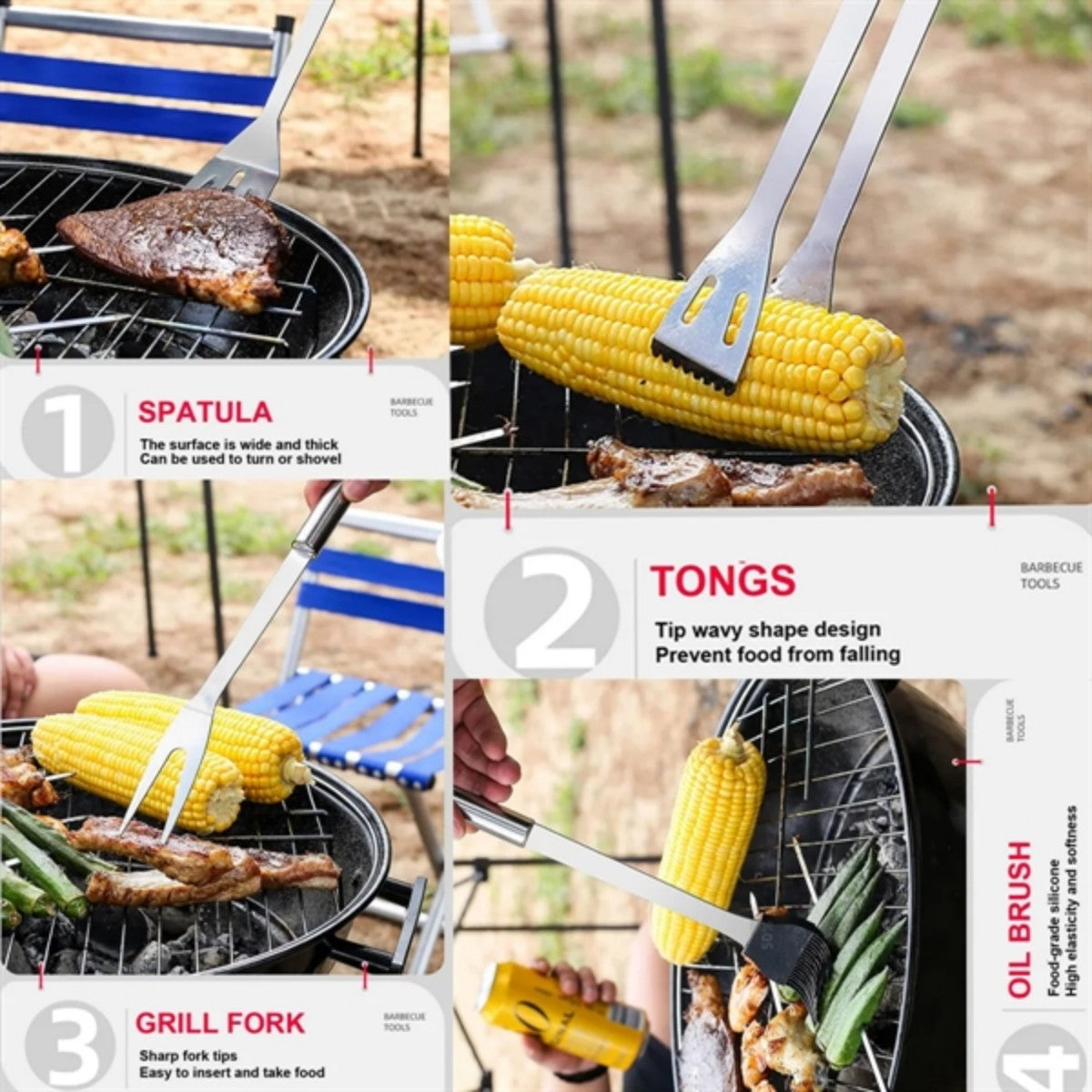 HUPSTL831 5 pieces Stainless Steel Grill Tools