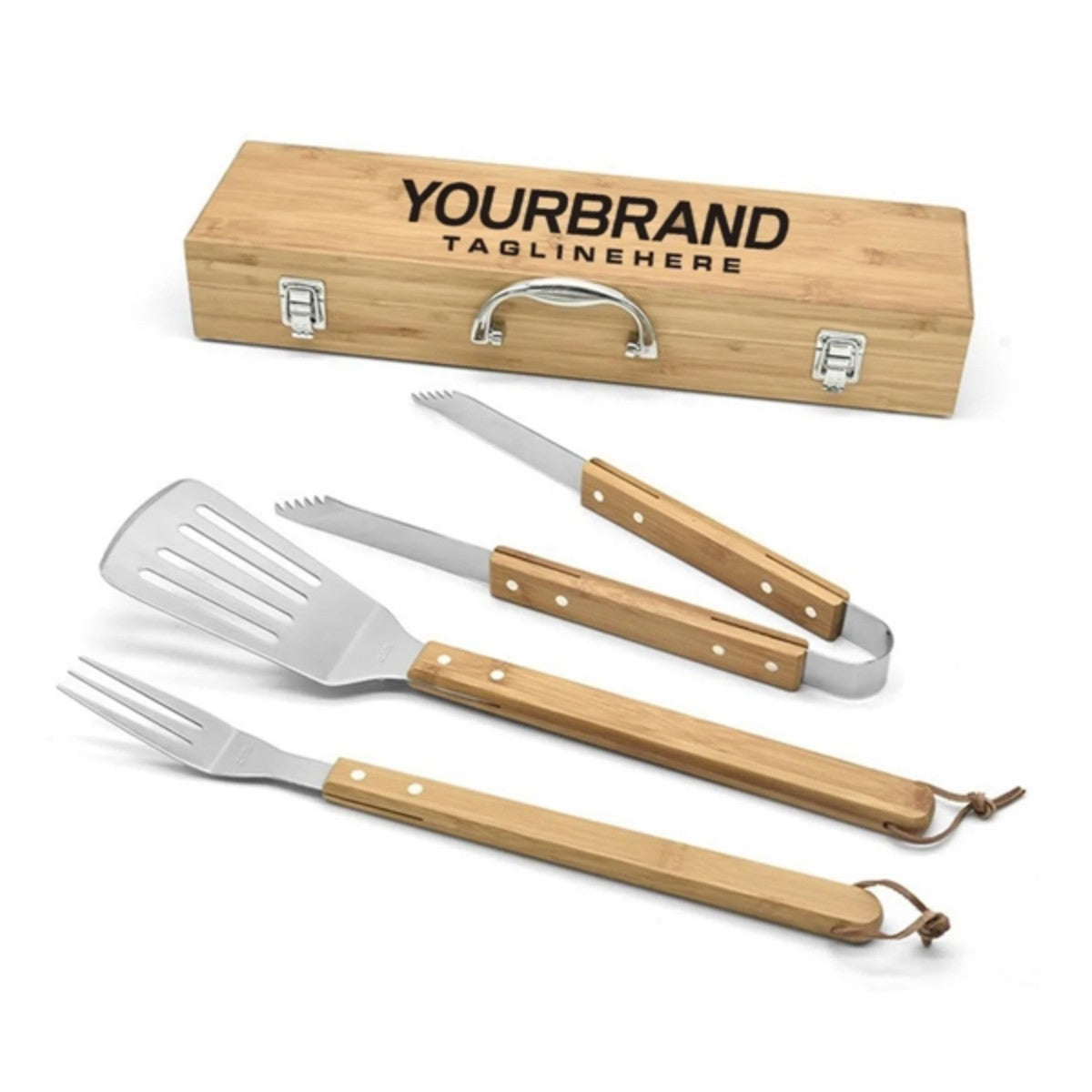 HUPSTL832 Packs Stainless Steel Bbq Grill Tool Set With Bamboo Box