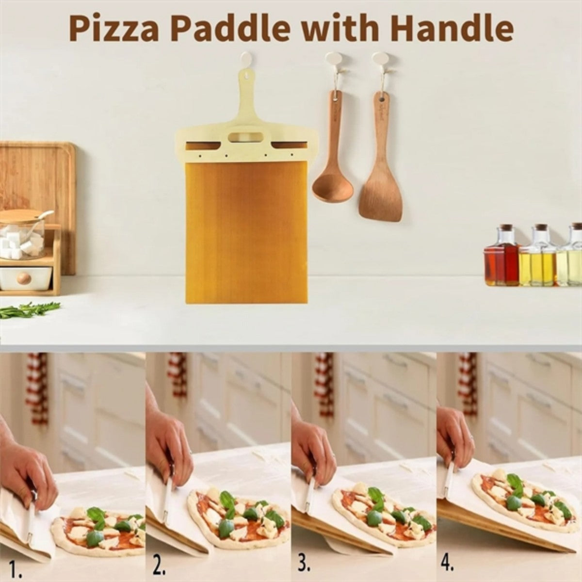 HUPSTL859 Non Stick Sliding Pizza Peel Paddle with Handle Detachable