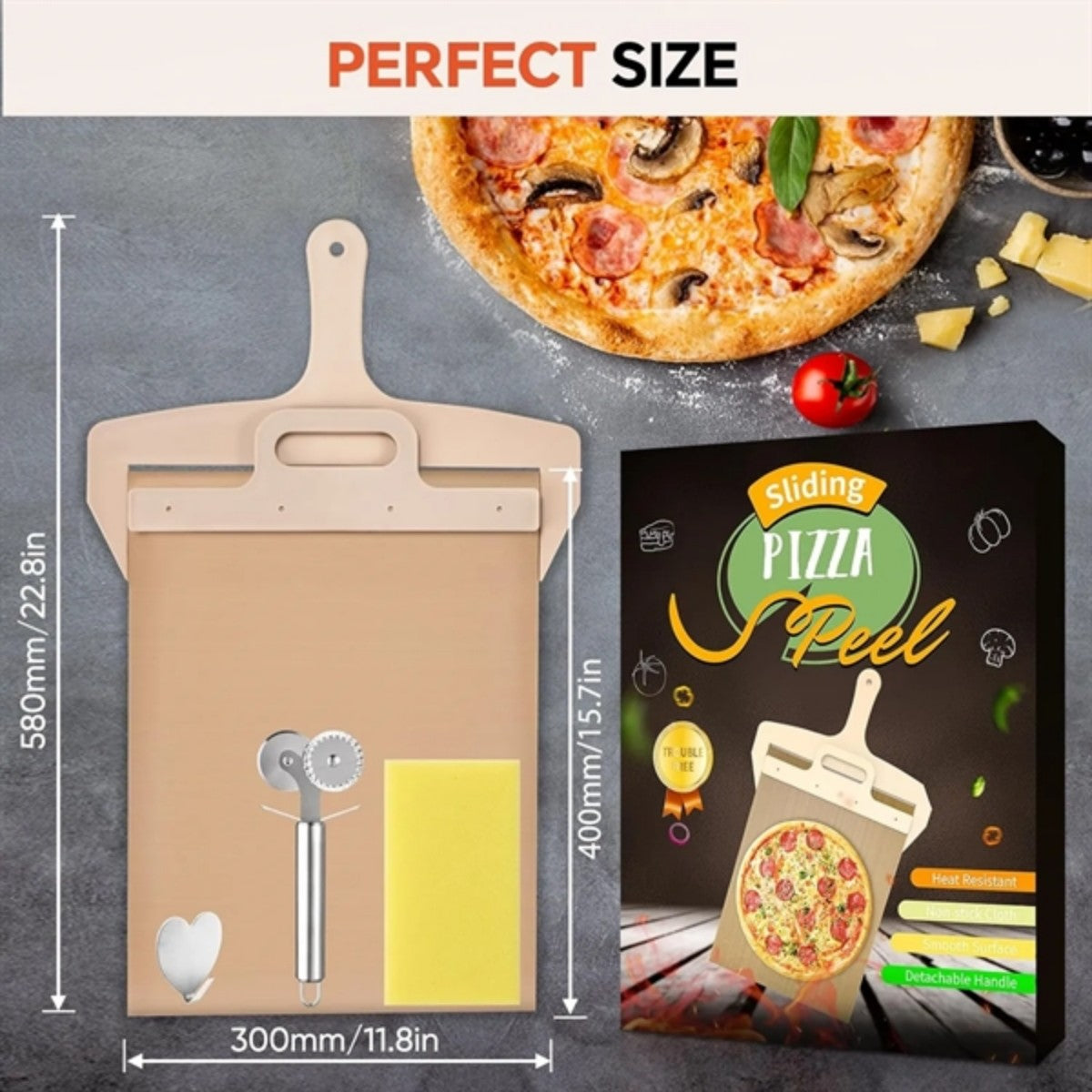 HUPSTL859 Non Stick Sliding Pizza Peel Paddle with Handle Detachable