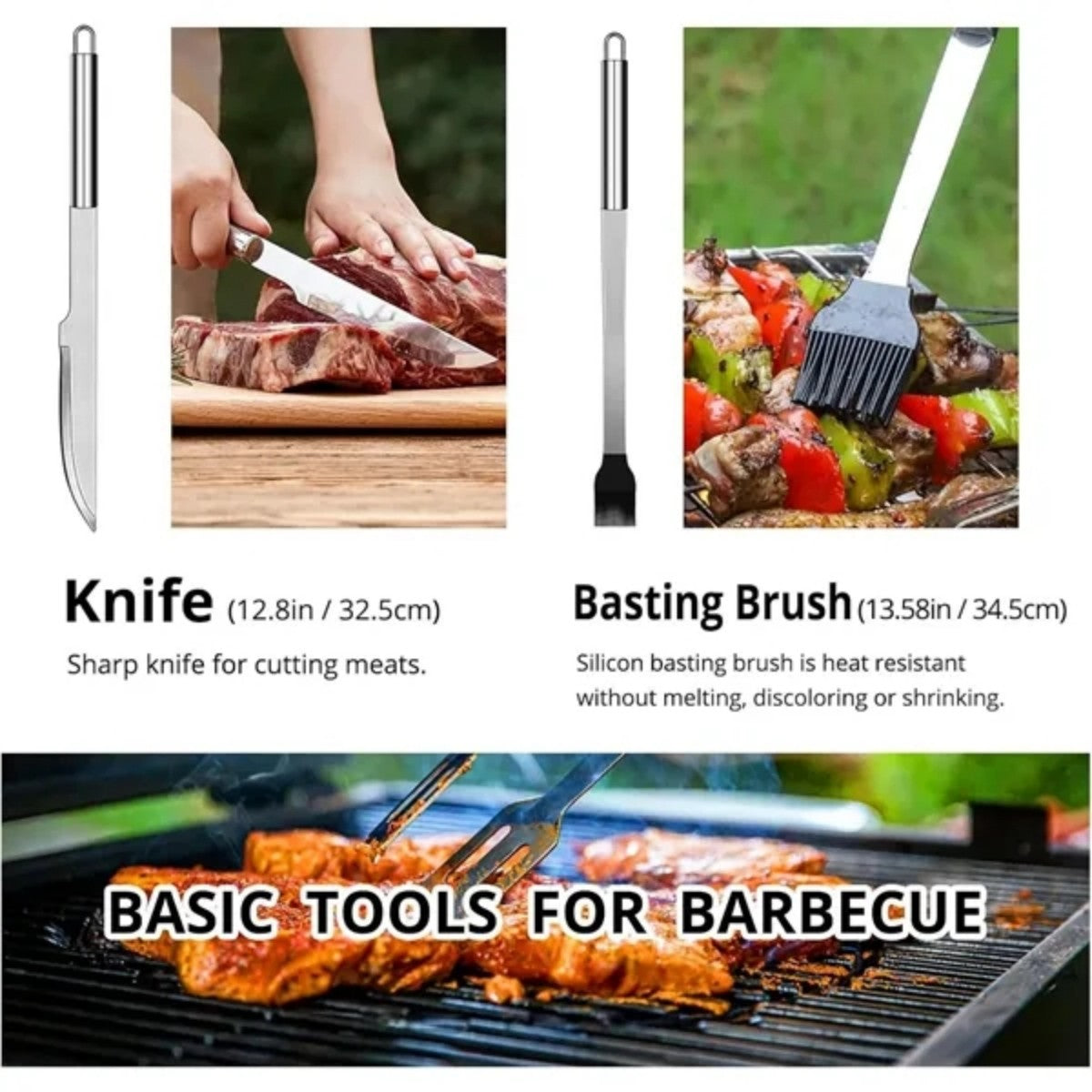 HUPSTL862 BBQ Utensil Set Stainless Steel Professional Barbecue