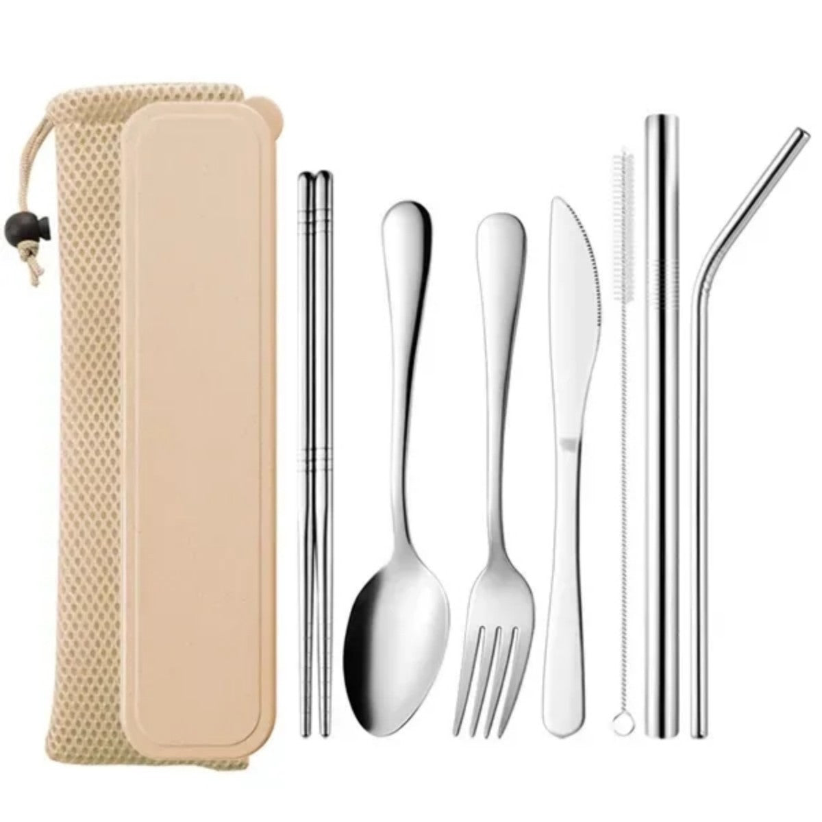 HUPSTL882 7 Piece Reusable Utensil Set With Straw And Travel Case