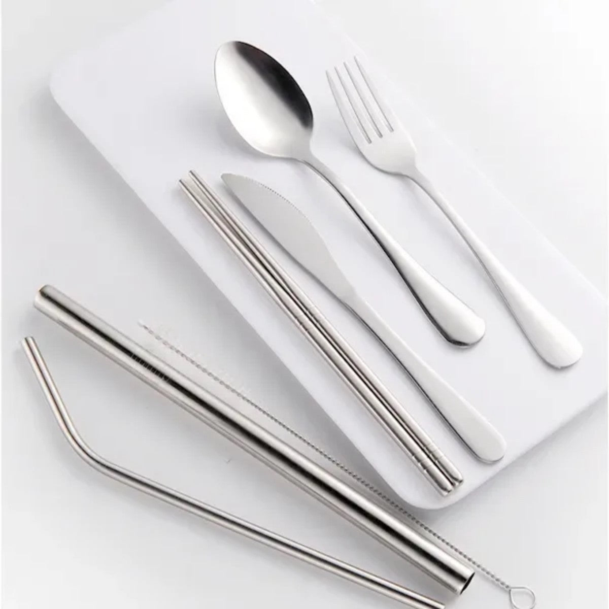 HUPSTL882 7 Piece Reusable Utensil Set With Straw And Travel Case