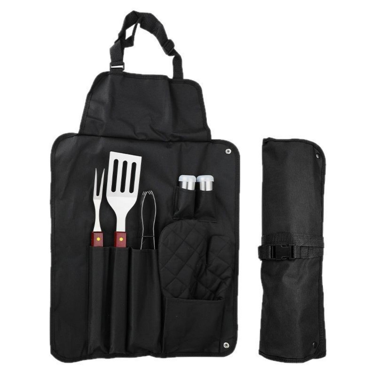 HUPSTL883 7 Piece BBQ Tools Set with Roll Up Apron