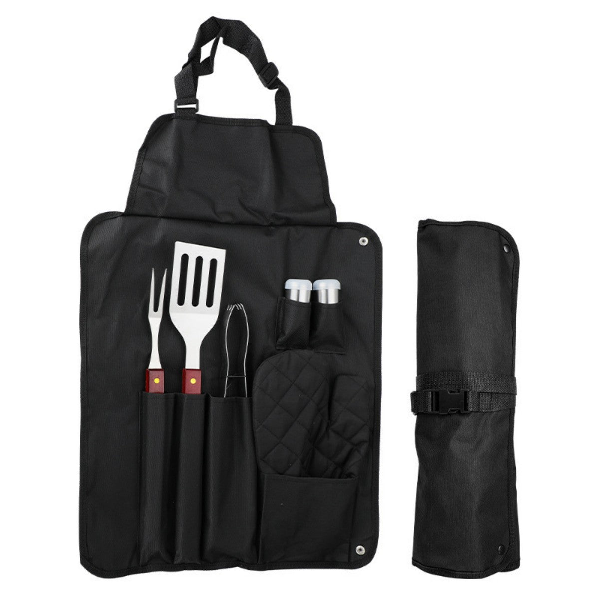 HUPSTL883 7 Piece BBQ Tools Set with Roll Up Apron