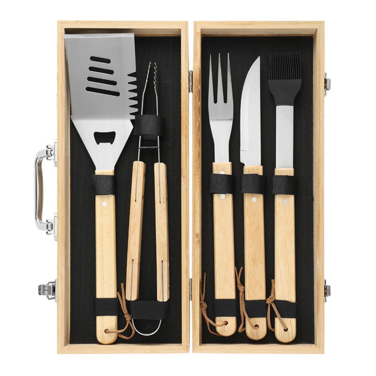 HUPSTL889 3-Piece BBQ Set in Wooden Pine Box