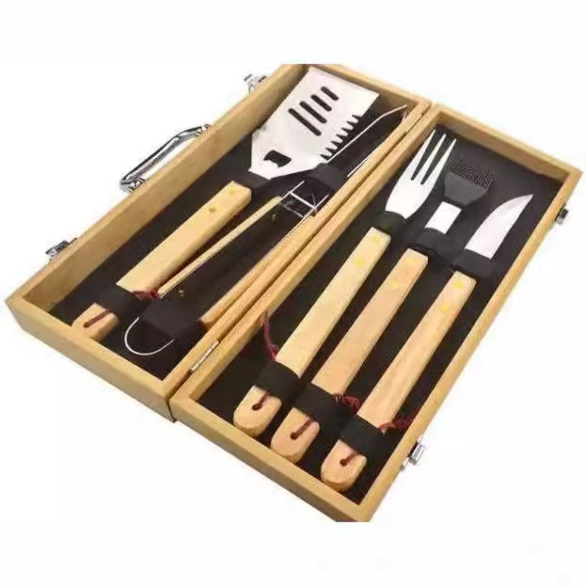 HUPSTL889 3-Piece BBQ Set in Wooden Pine Box