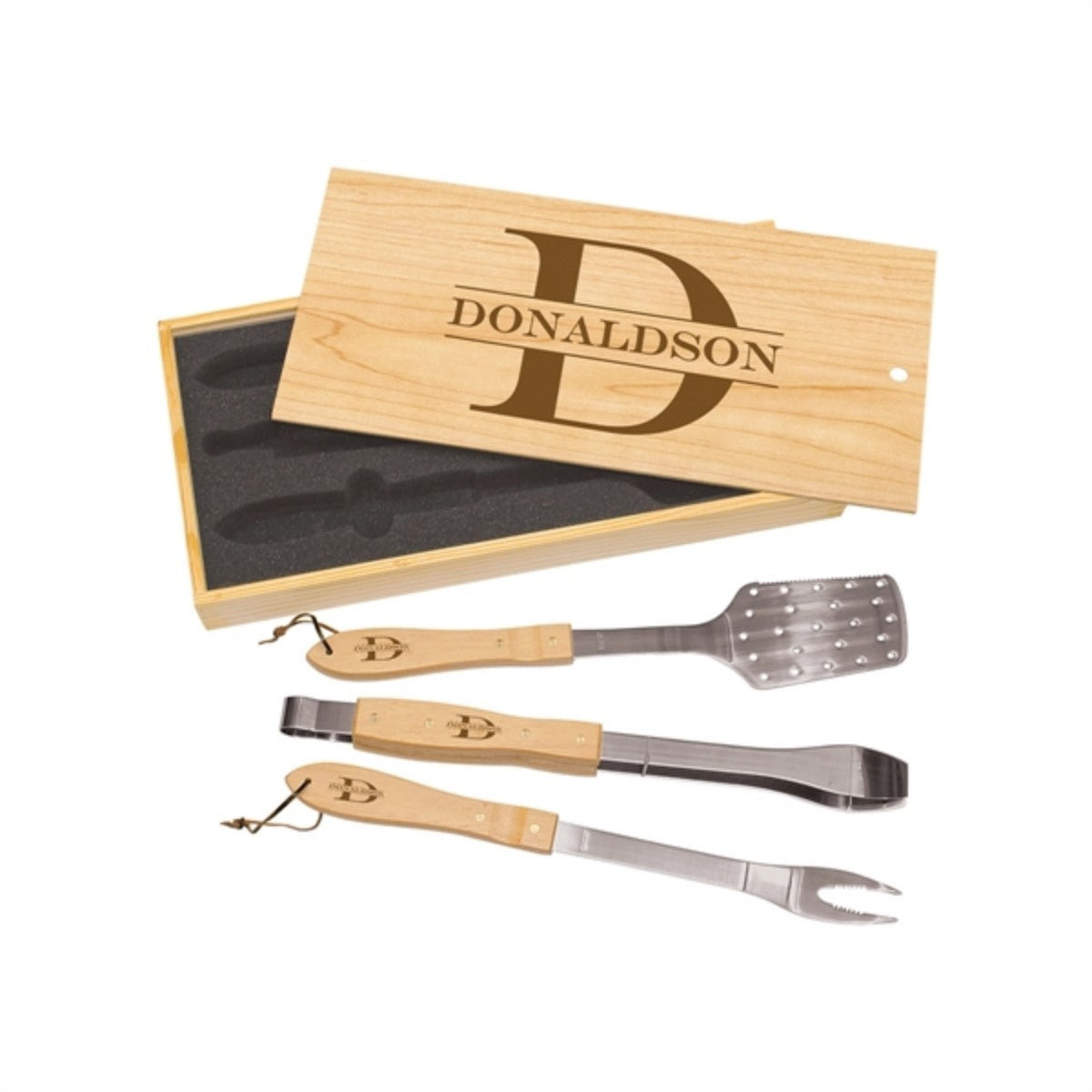 HUPSTL889 3-Piece BBQ Set in Wooden Pine Box