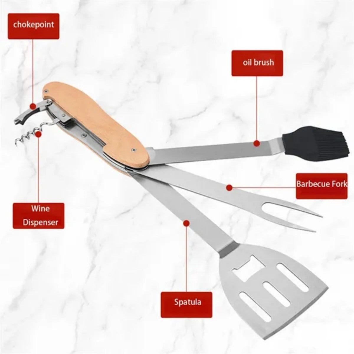 HUPSTL898 5 in 1 Multifunctional Stainless Steel Barbecue Tool Set
