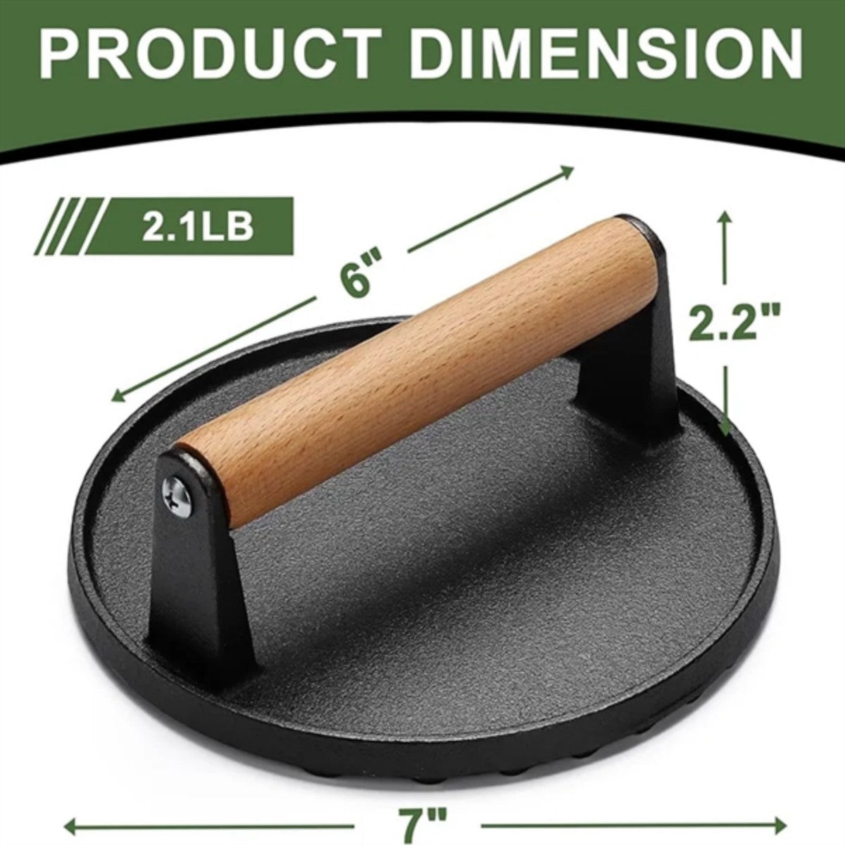 HUPSTL899 Round Heavy-Duty Cast Iron Smash Bacon Press