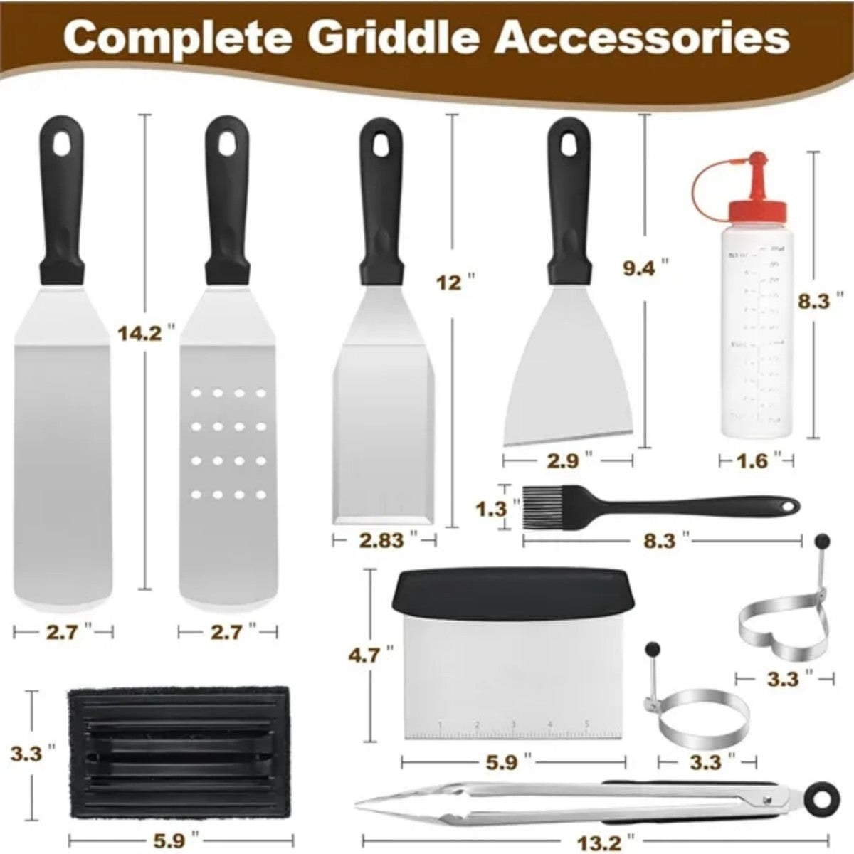 HUPSTL910 14 Piece Stainless Steel BBQ Griddle Tool Set with Carry Bag