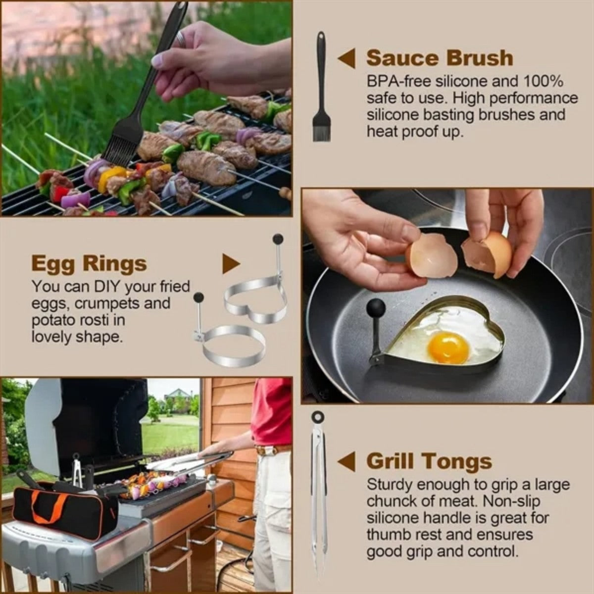 HUPSTL910 14 Piece Stainless Steel BBQ Griddle Tool Set with Carry Bag