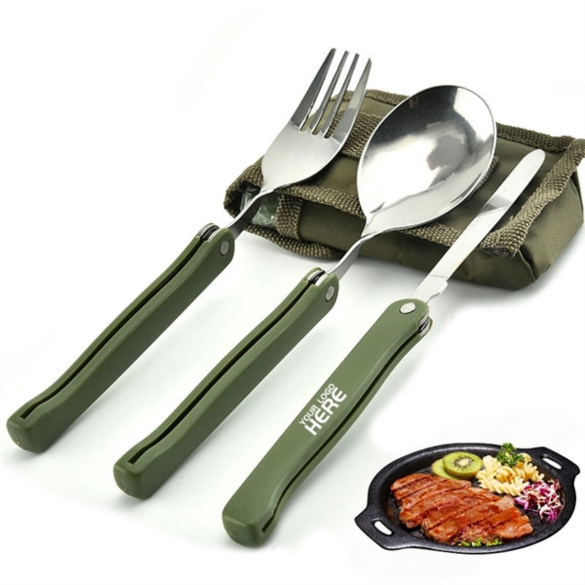 HUPSTL917 Portable Folding Camping Tool Set With Folk, Spoon, Knife