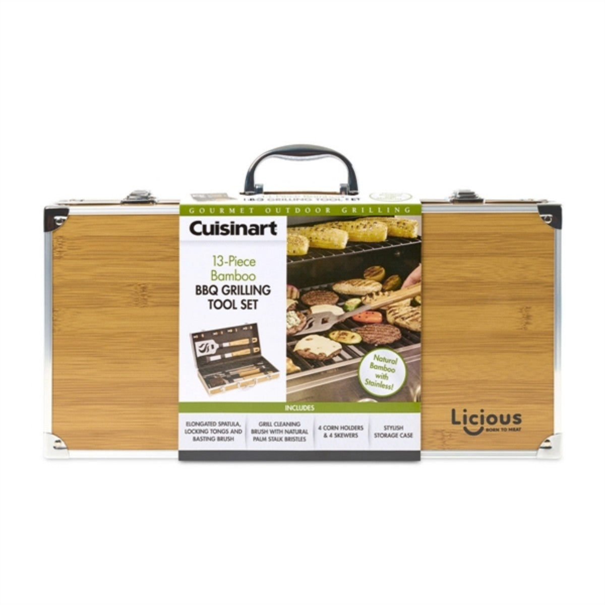 HUPSTL926 Cuisinart Outdoors Bamboo 13 PC Grill Tool Set