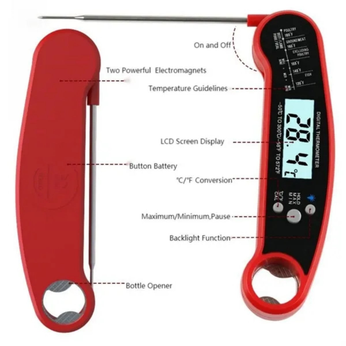 HUPSTL928 Foldable Waterproof Digital Instant Read Meat Thermometer