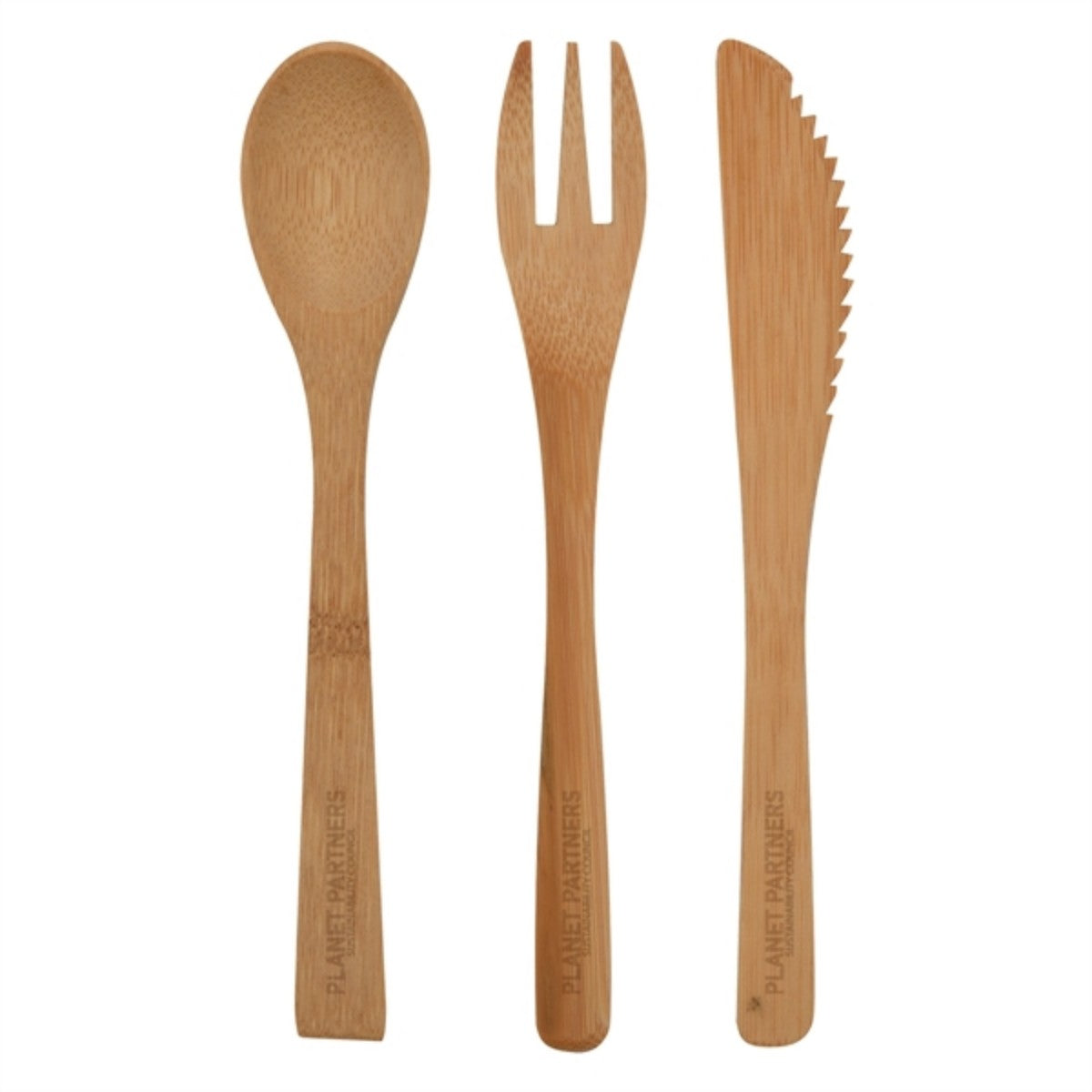 HUPSTL929 3 Piece Bamboo Utensil Set In Travel Pouch