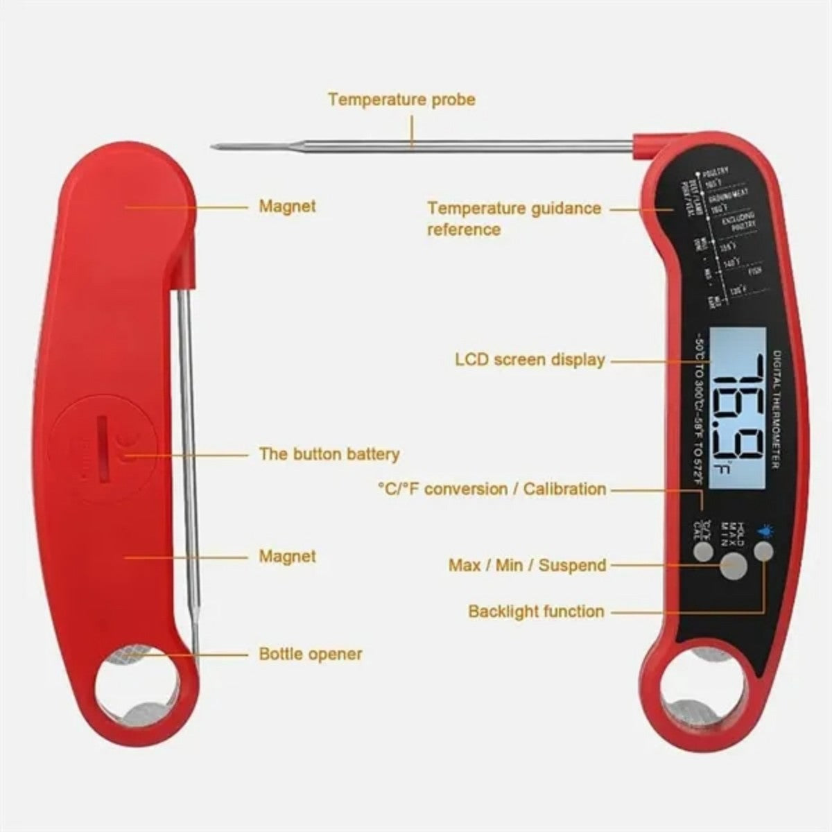 HUPSTL934 Foldable Digital Meat Thermometer
