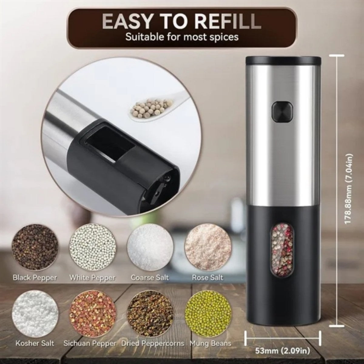 HUPSTL940 Salt and Pepper Grinders Rechargeable