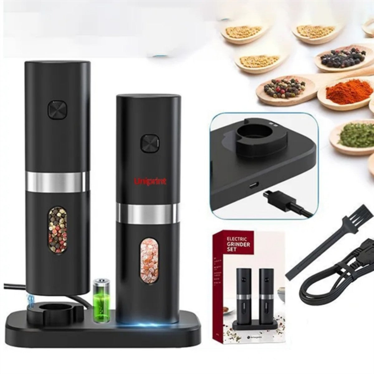 HUPSTL940 Salt and Pepper Grinders Rechargeable