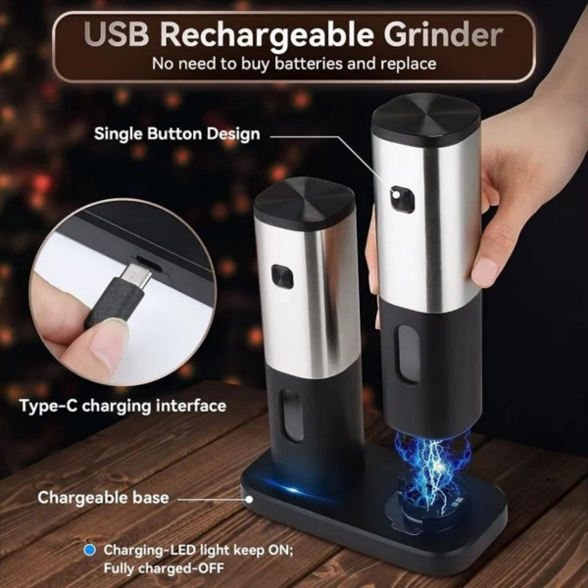 HUPSTL940 Salt and Pepper Grinders Rechargeable