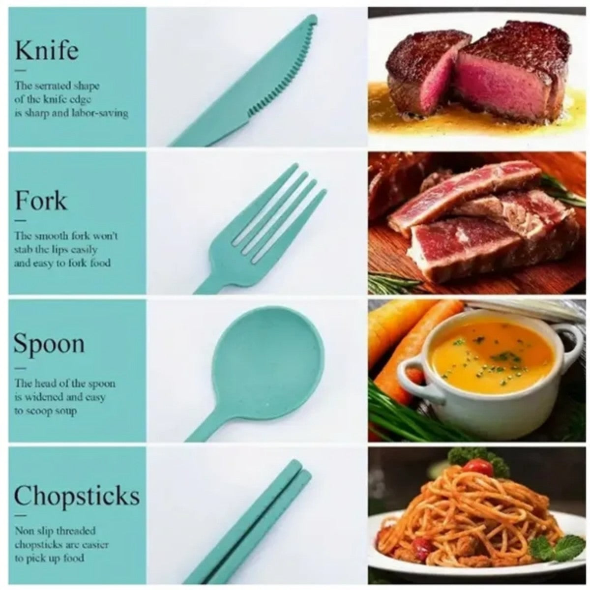 HUPSTL951 Utensils Set of 4 Wheat Straw Portable Cutlery Knife Forks